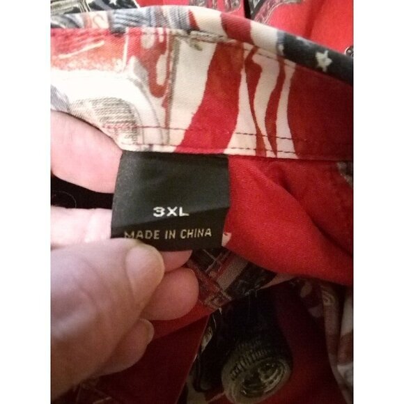 Redhead Shirt Men's Size 3XL Red Button Up Classic Car American Flag - Picture 4 of 13